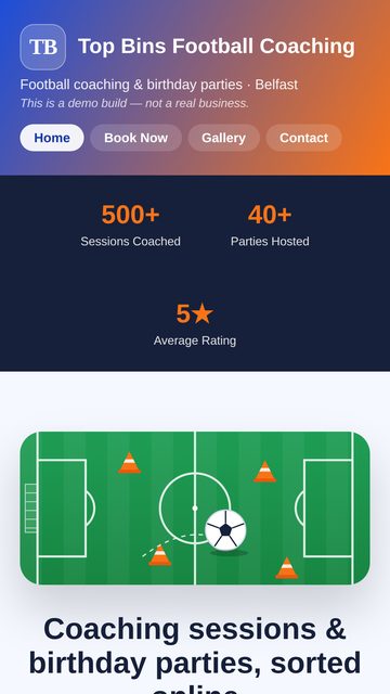 Coaching & Party Booking: Home page