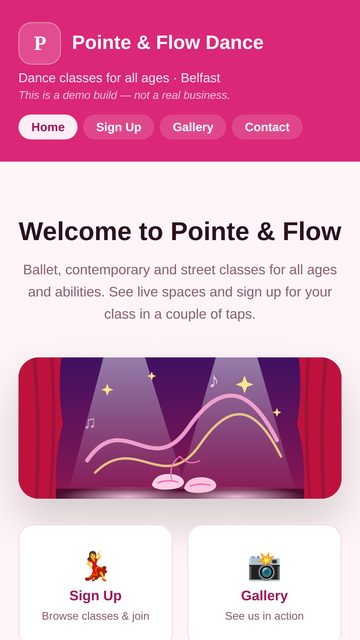 Recurring Class Sign-Up: Home page