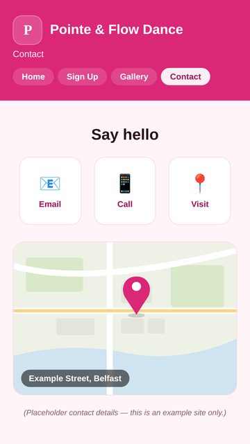 Recurring Class Sign-Up: Contact page